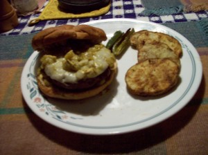 Green Chile Burgers ready to eat